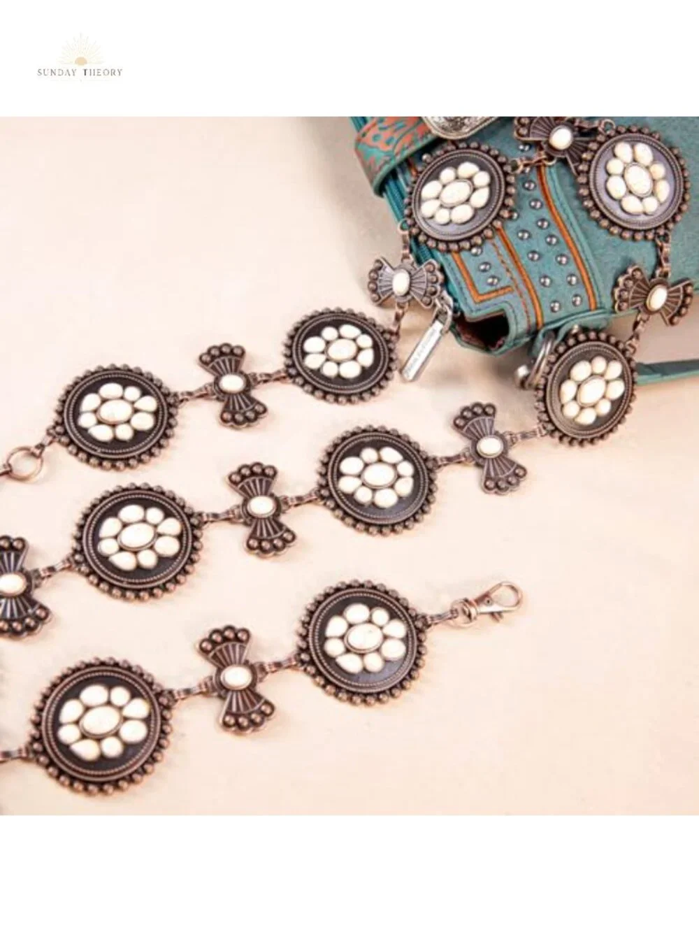 Western Concho Chain Belt for Women | Metal Turquoise Adjustable Boho Cowgirl